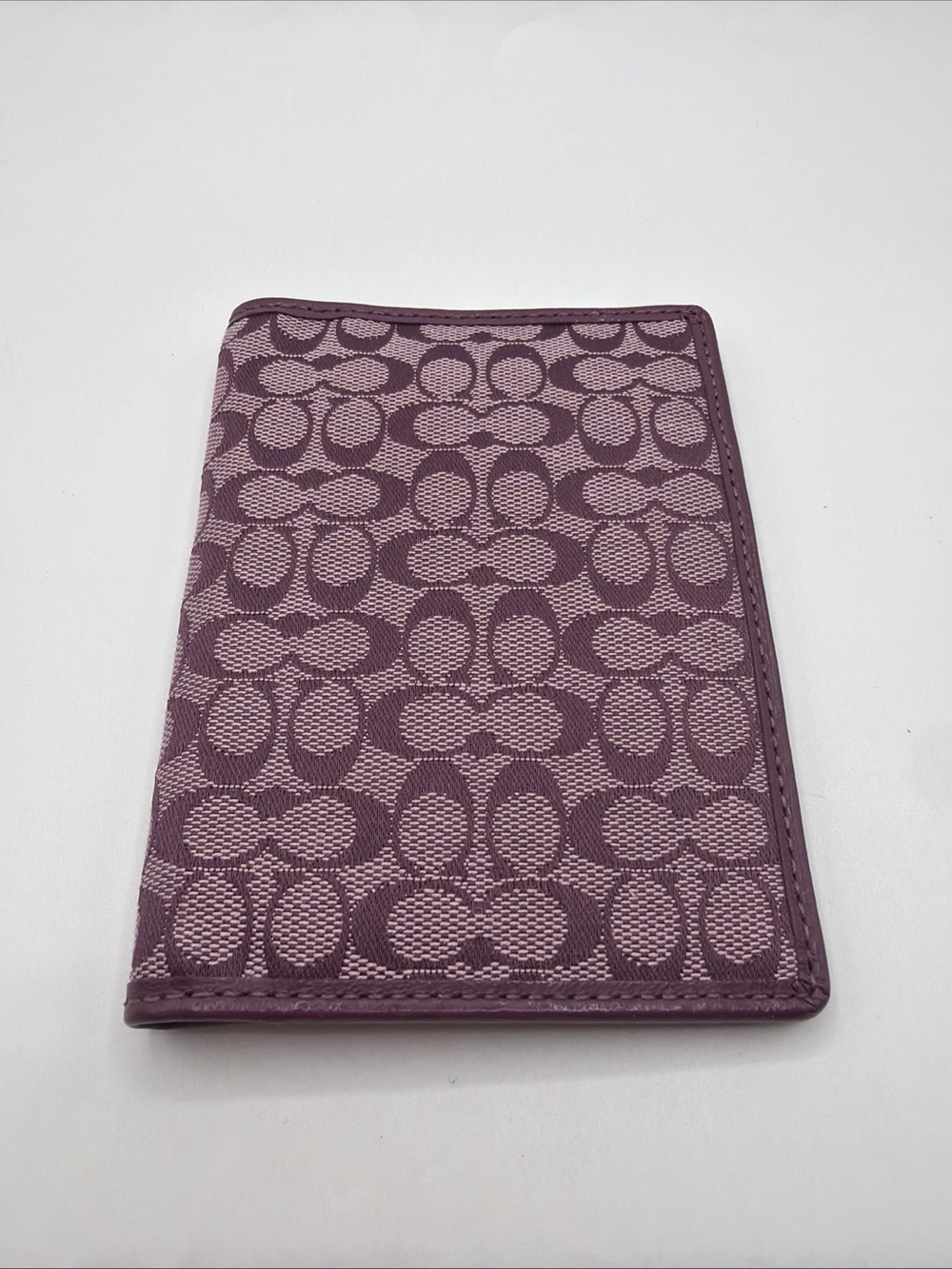 Coach Purple Signature Canvas Leather Passport Holder Travel Case Wallet Bifold